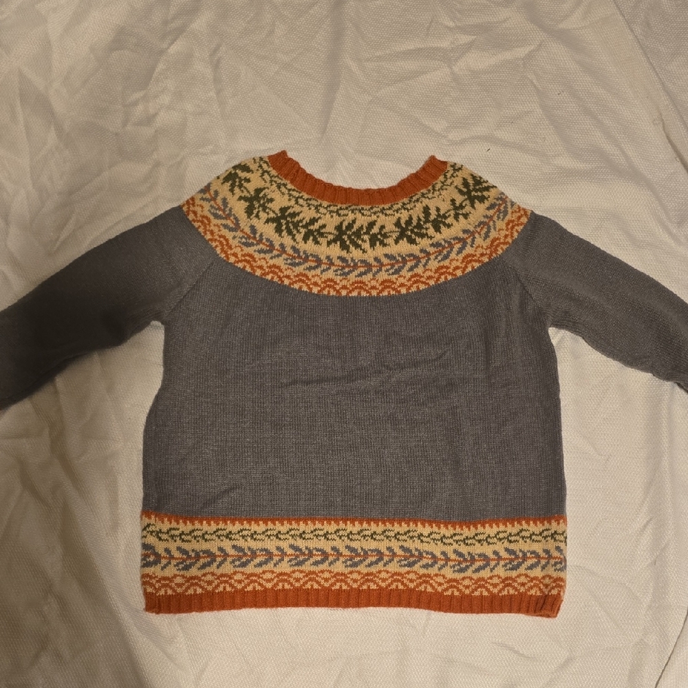Gray Sweater with Orange and Cream Pattern